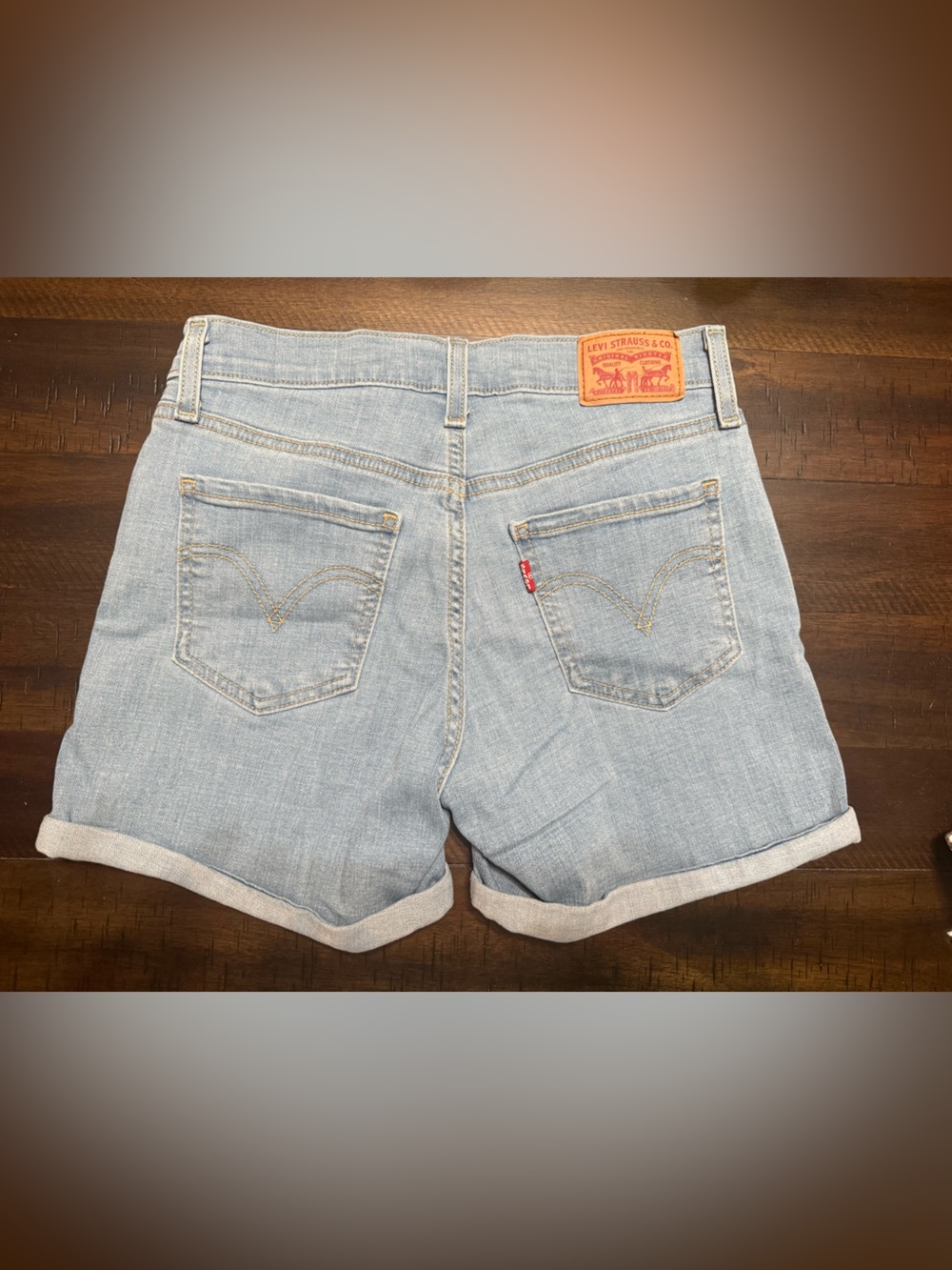 Levi's Mid Length Light Wash Rolled-Hem Denim Shorts